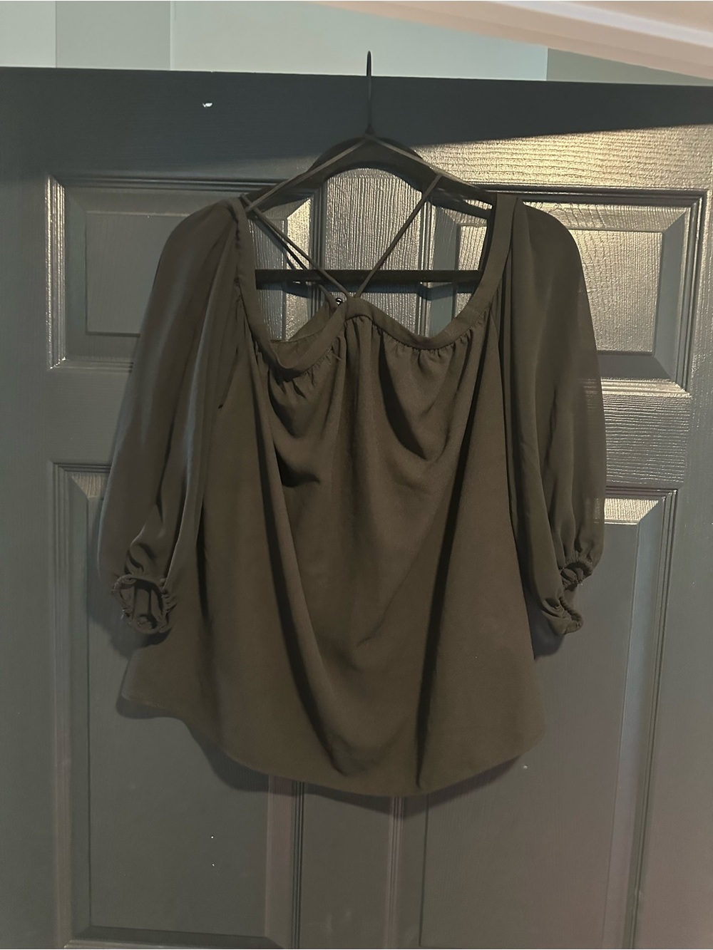 STATE Black Puff-Sleeve Off-Shoulder Blouse